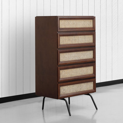 NTC Lulu Dresser Storage Cabinet with Natural Rattan, Modern Vertical Chest of Drawers, Stylish Bedroom, Mid-Century Style Organizer for Clothes and Accessories, Easy Assembly