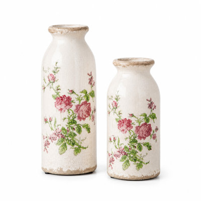 Floral Ceramic Vase Set for Tabletop, Shelf, and Centerpiece Décor