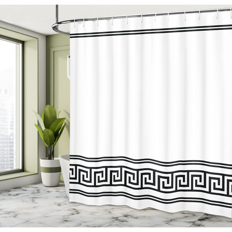 Greek Key Pattern Black and White Fabric Shower Curtain