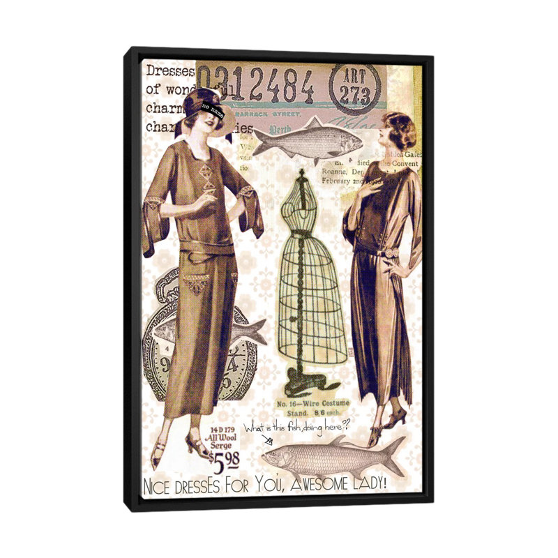 «Vintage Fashion # 2» par Luz, impression sur toile tendue, H 26 po x l 18 po x P 1,5 po, Toile avec cadre flottant noir