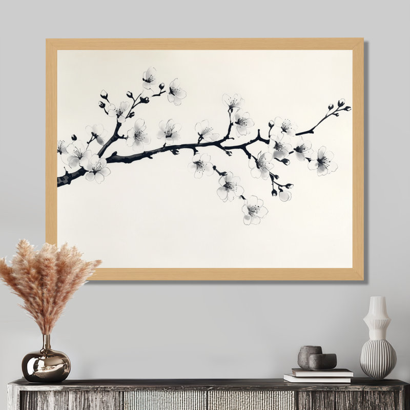 Branche de cerisier en fleurs - Tableau encadré « Fleurs de cerisier », H 34 po x l 44 po, Cadre naturel