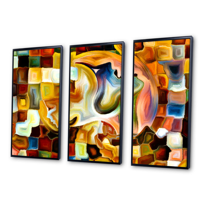 «Way Of Inner Paint», ensemble de 3 toiles abstraites encadrées, H 28 po x l 36 po, Noir, noir, noir, noir
