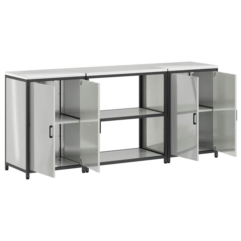  Kitchen Storage Set With Shelf 3 Pcs Sliver 210 X 50 X 92 Cm