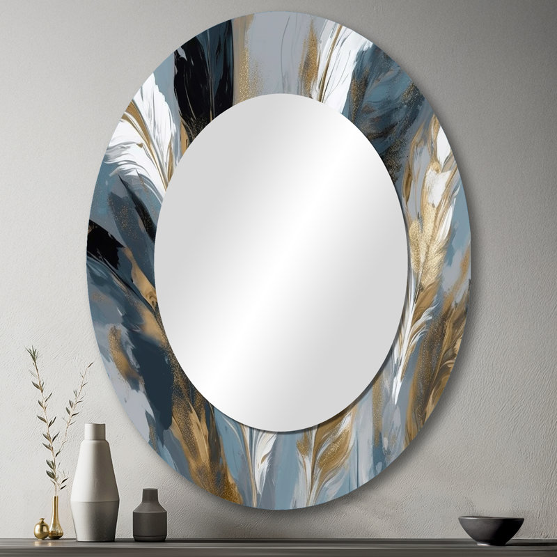 Or et gris Impressions de l'énergie bohémienne I - Miroir mural ovale doré, 43 po x 33 po