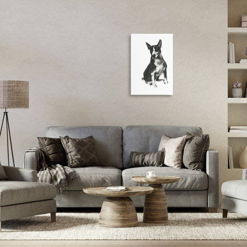Dessin de chien gris anthracite par Cartissi, H 36 po x l 24 po x P 1,5 po