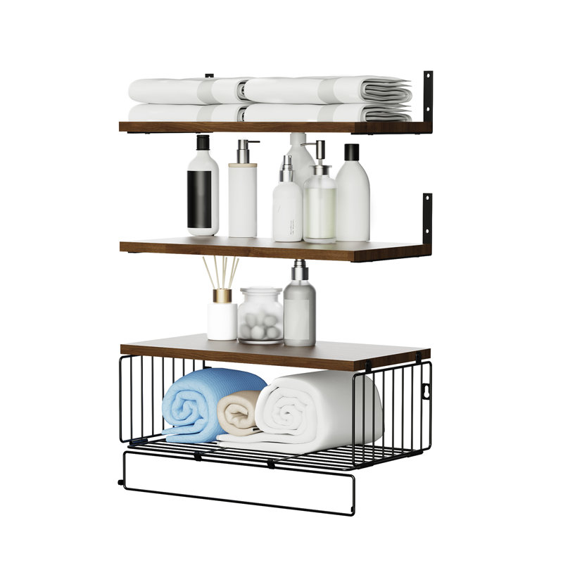 Floating Nightstand Metal Geometric Modern Nightstand for Wall Minimalist Floating Bedside Tables Bedroom Side Table Bedside Shelf Small Night Stand Weathered Walnut