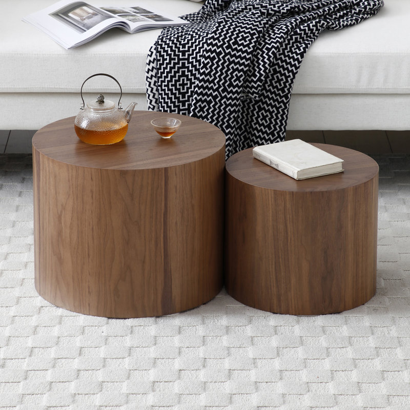 Ensemble de 2 tables basses rondes, Noyer