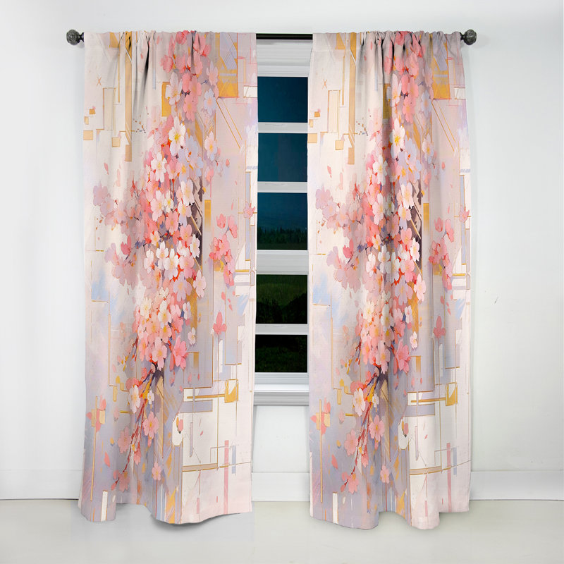 Contemporary Cherry Blossom Bold Stripes - Rideau occultant floral cerise - 1 panneau, L 52 po x L 108 po