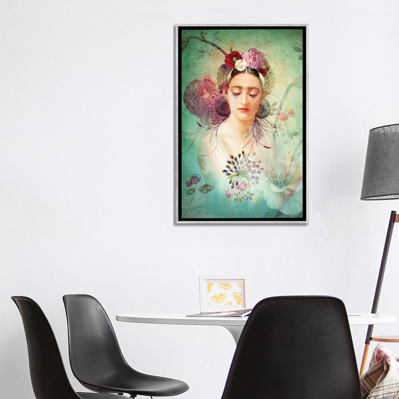 «Spring Glow» par Catrin Welz-Stein - impression d'art graphique, H 40 po x l 26 po x P 1,5 po, Toile avec cadre argenté