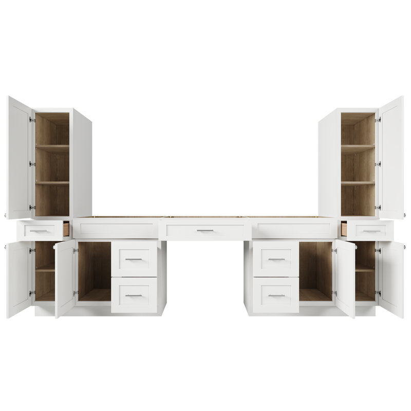 Disar 120'' Double Bathroom Vanity With Tall Linen Cabinet Dovetail Solid Wood Drawer Base Only, White