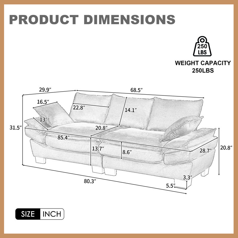 Canapé incurvé moderne U-Style 85,4 po, Gris
