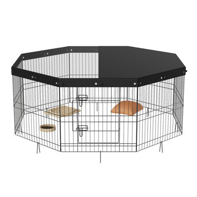 8 - Panel Metal Dog Exercise Pen With Top Cover, 3.9" Ground Stakes, And 2 Gate For Yard Outdoor Camping Use