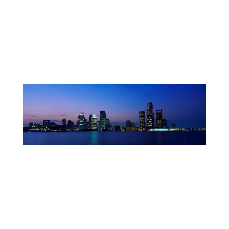 Buildings At The Waterfront, Detroit, Michigan, USA #2 - Wrapped Canvas Panoramic Print, 30.48 cm H x 91.44 cm W x 3.175 cm D