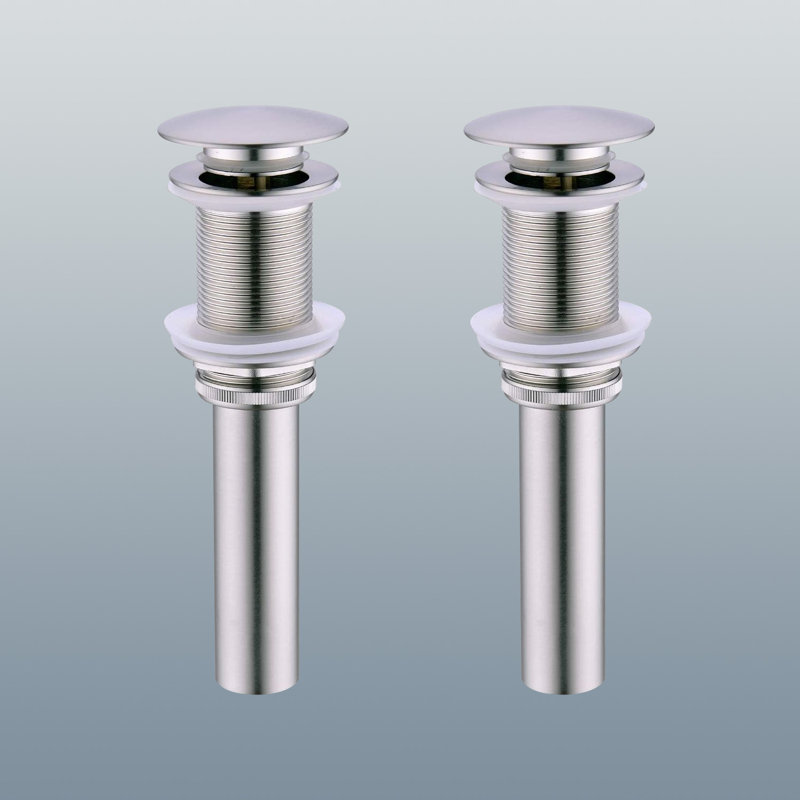 Drain escamotable en acier inoxydable pour salle de bain sans trop-plein (2 pièces), Nickel brossé