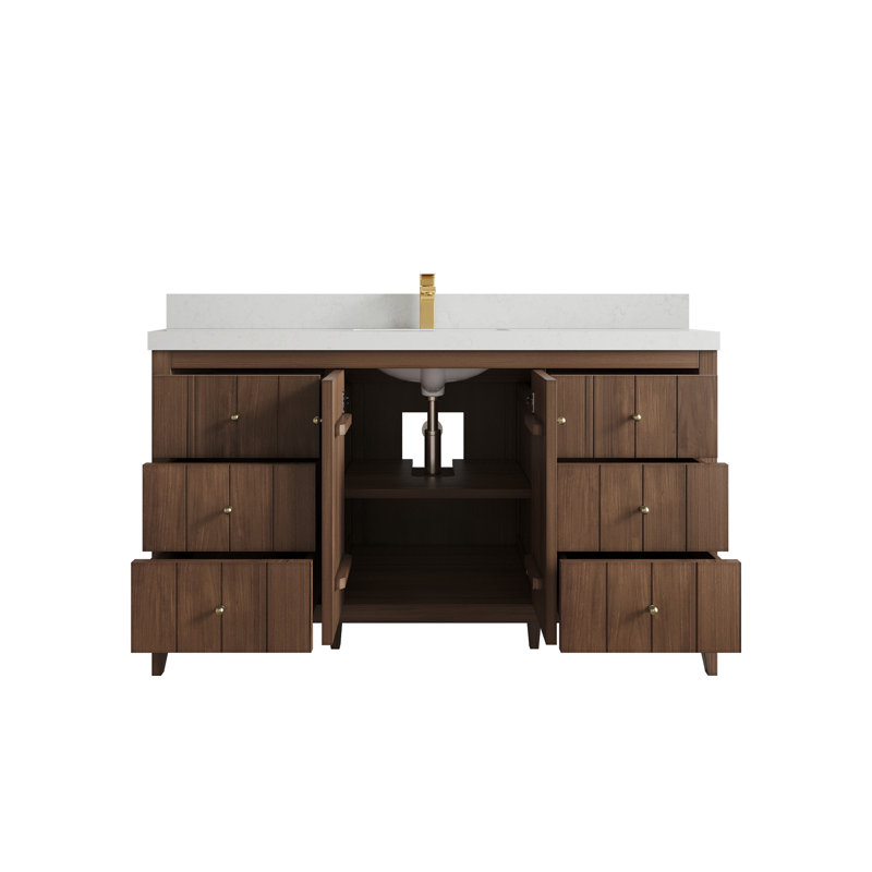 Meuble-lavabo simple 60 po avec plateau en quartz Atlanta
