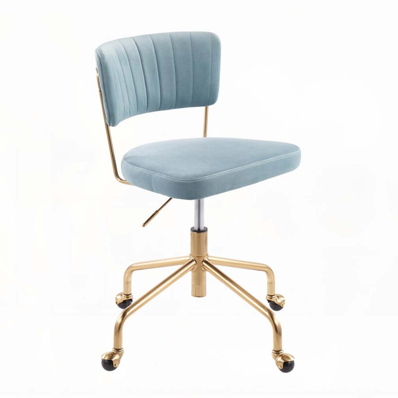 Tania Contemporary Task Chair in Metal and Light Blue Velvet by LumiSource, Blue
