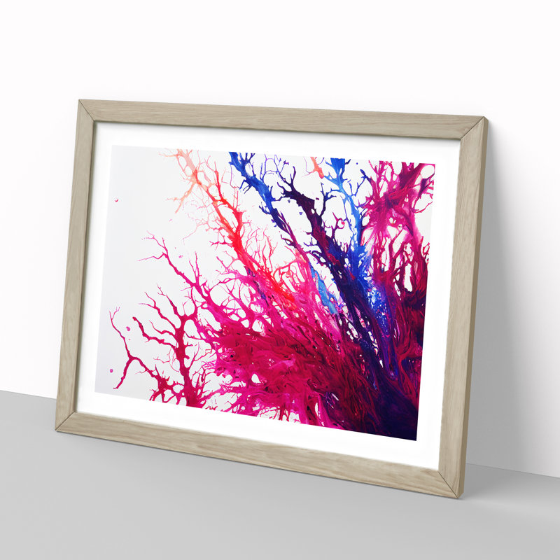 Abstract Coral Reef Art - Single Picture Frame Print, 25cm H x 34cm W x 2cm D, Oak