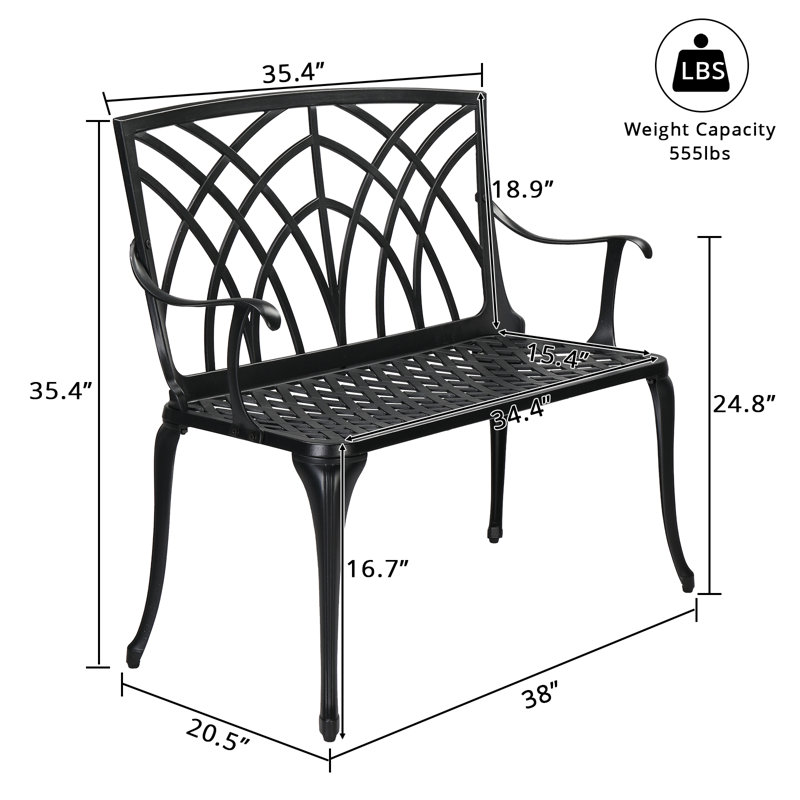 Banc de jardin en aluminium Batholo, Noir, noir, noir, noir