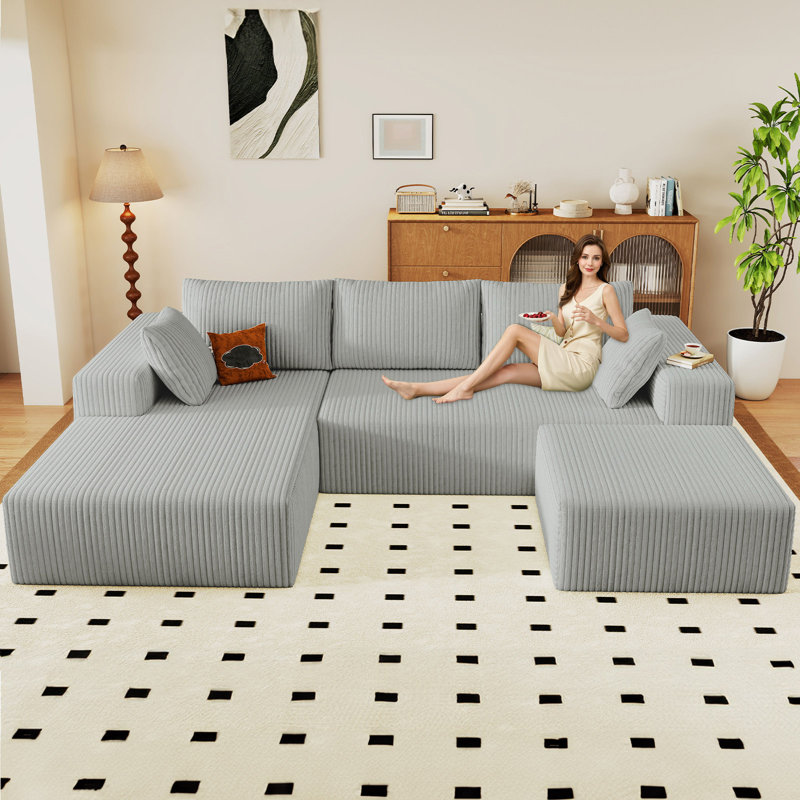 Canapé modulaire Boneless 96 po Cloud Couch, Orienté à gauche (vu de face), Velours côtelé gris pâle