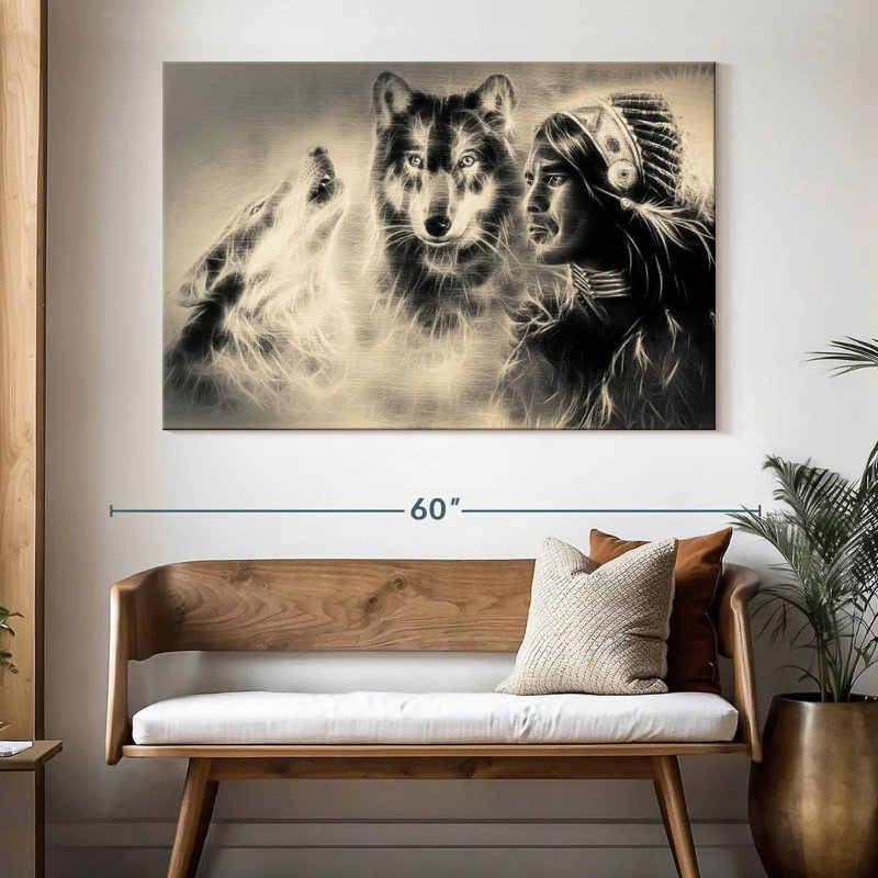 Leisha Native American Wolf Warrior, 34" H x 51" W