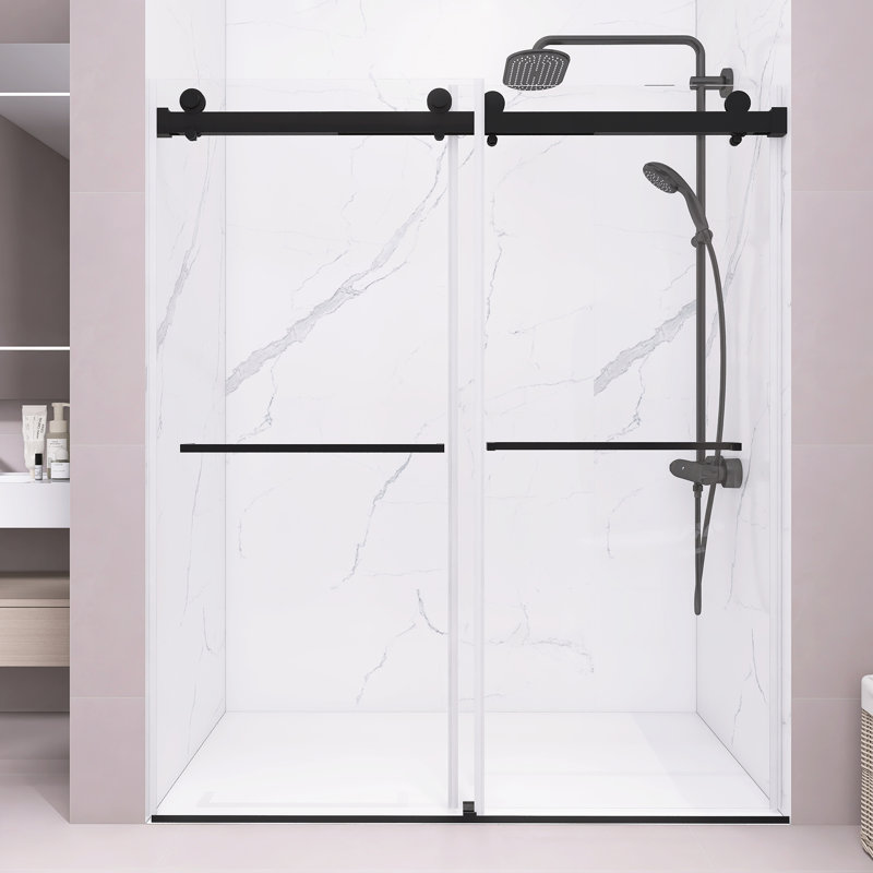 56" - 60" X 70" Frameless Double Sliding Shower Door With 5/16" (8Mm) Thick SGCC Tempered Clear Glass, With Buffer