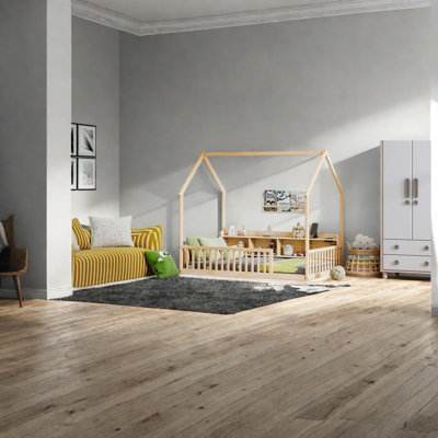 Lits avec rangement, lit simple en bois de pin, chambre d'enfant à la ferme