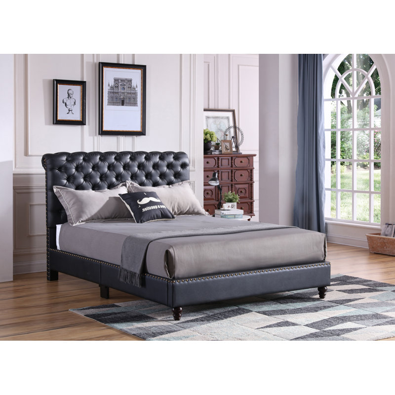 Ahman Vegan Leather Standard Bed, Full/Double, Black