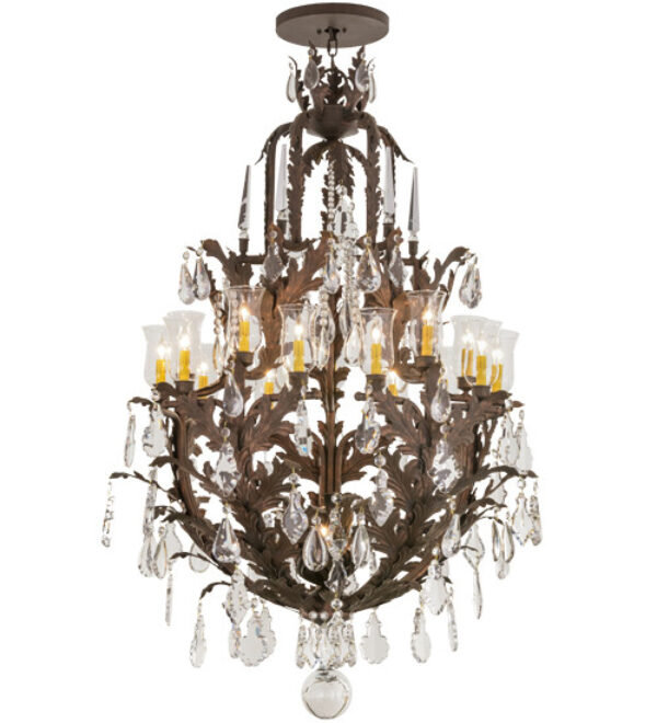 Lustre empire 16 lumières French Baroque, Tabac doré, Parchemin blanc