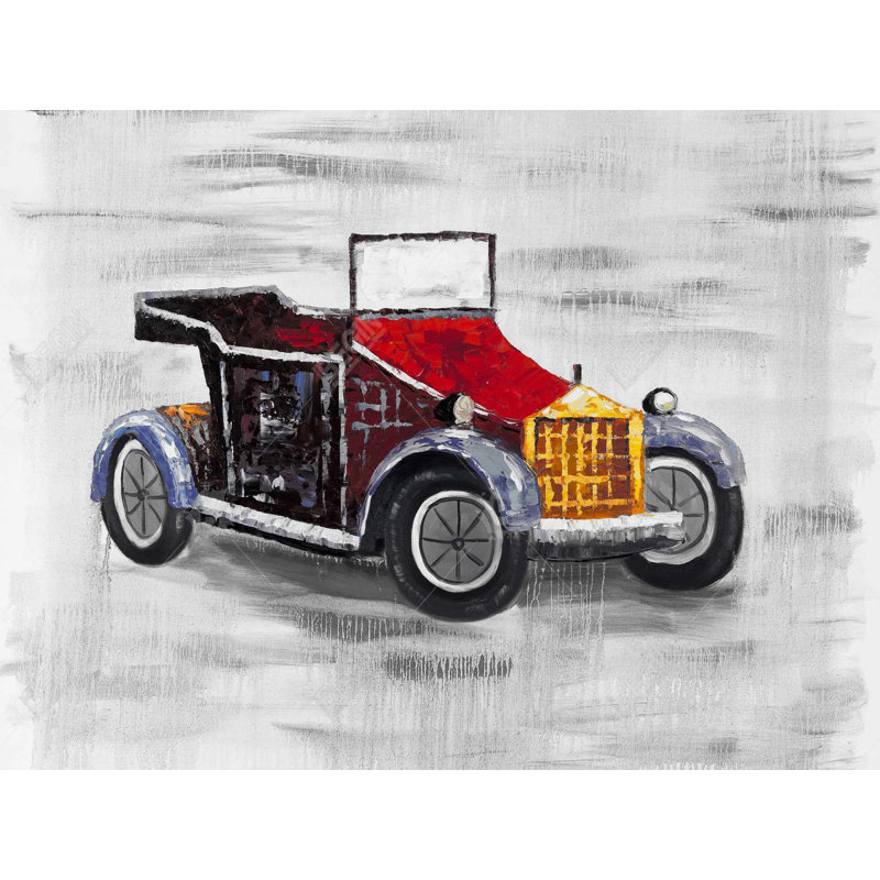 Voiture rétro avec toit ouvrant - Toile rouge, décoration intérieure