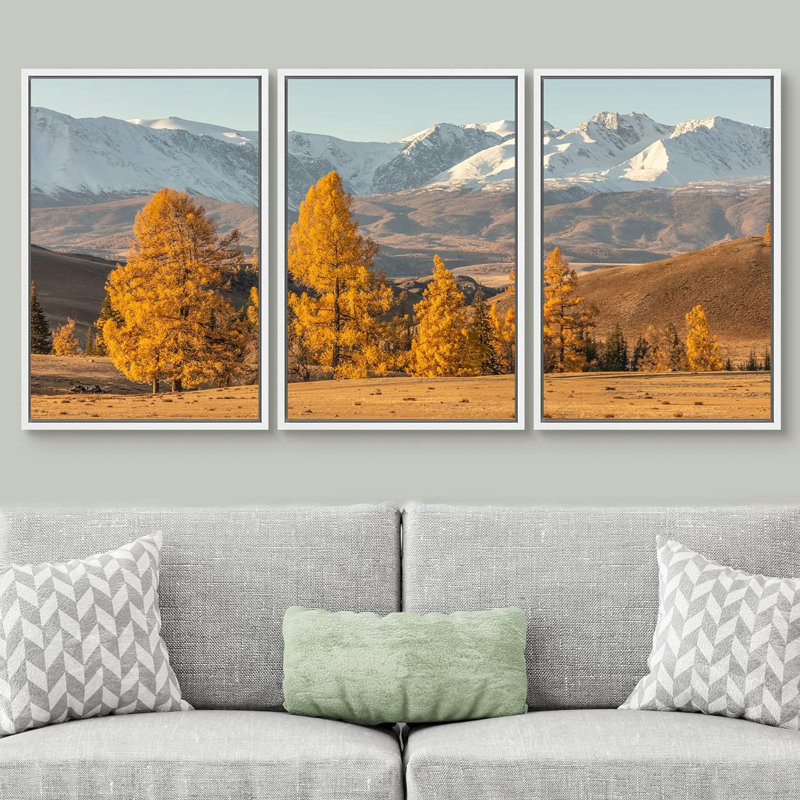 Reproduction d'art sur toile encadrée, automne, montagne, forêt, vallée, rustique, photographie, nature, réalisme, désert, calme, zen, pour le salon, la chambre à coucher, le bureau, reproduction sur toile, 3 pièces