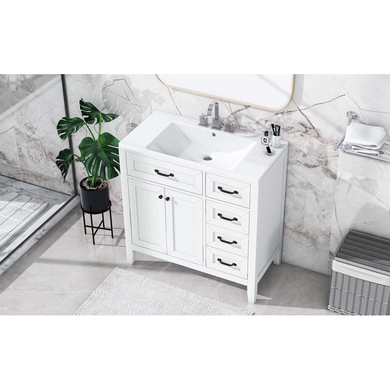 Armoire de salle de bain avec tiroirs 36 po Berinda, Blanc