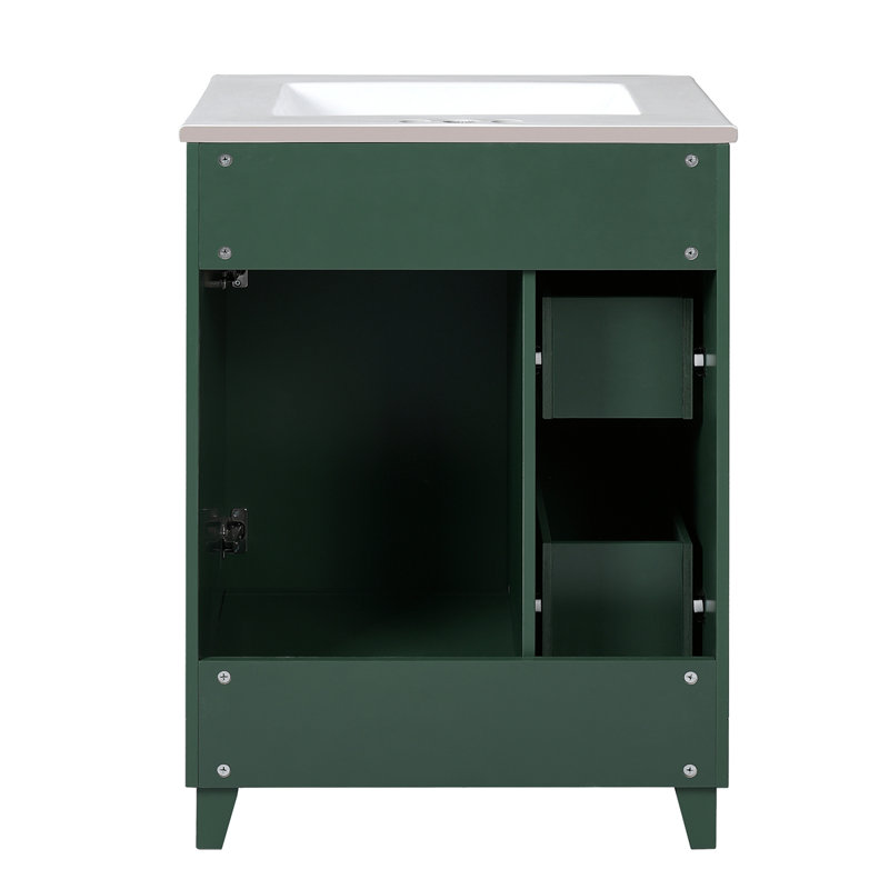 Meuble-lavabo 24 po avec lavabo en céramique 24 po, 2 tiroirs, 1 porte à fermeture en douceur Forest, Vert givré