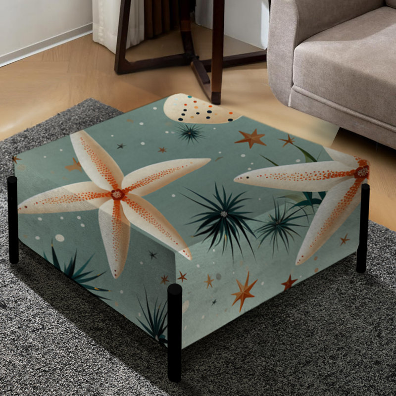 Coastal Starfish Stroll Beige Pattern - Coastal Large Square Ottoman