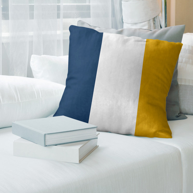Leather/Suede Reversible Throw Pillow, 20" x 20", Blue/White/Yellow