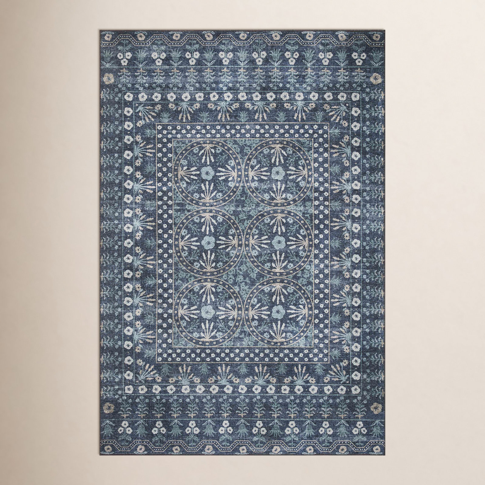 Rifle Paper Co. x Loloi Blue Floral Rug, Rectangle 3'9" x 5'6"