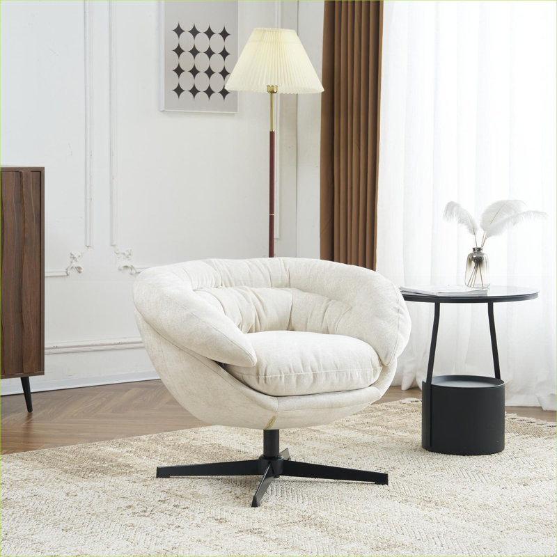 Fauteuil club pivotant à 360 degrés, siège d'appoint pour coin lecture de bureau à domicile, chenille beige avec base en métal noir