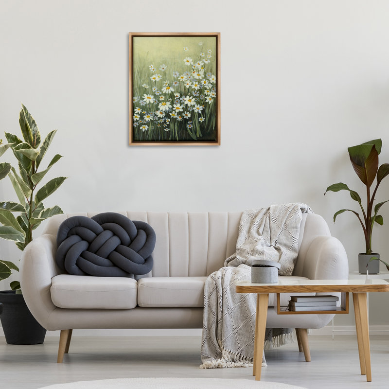 "Daisy Field Garden", art mural encadré par Lanie Loreth, H 31 po x l 25 po, Cadre flottant orme Montalcino