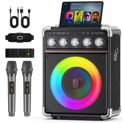 Jyx Portable  Speaker  With 2 Microphones  Support Rec/Usb/Aux  Dj Light   Eco-Friendly Reusable For Home Party Bluetooth Speaker With Bass