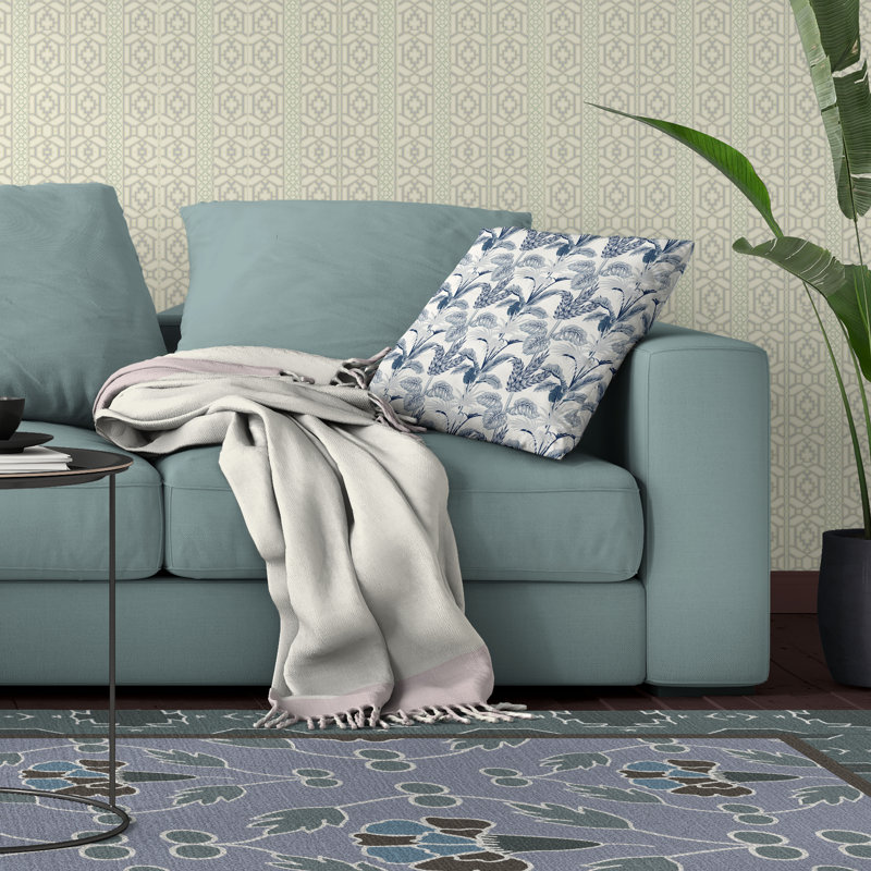 Jungle Symphony  Square Throw Pillow, 16"H x 16"W, Blue/White