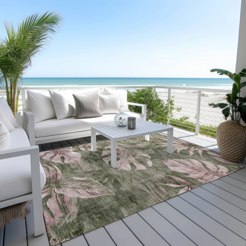 Tapis olive intérieur / extérieur lavable à la machine Xhevrie, Rectangle 2 pi 6 po x 3 pi 10 po