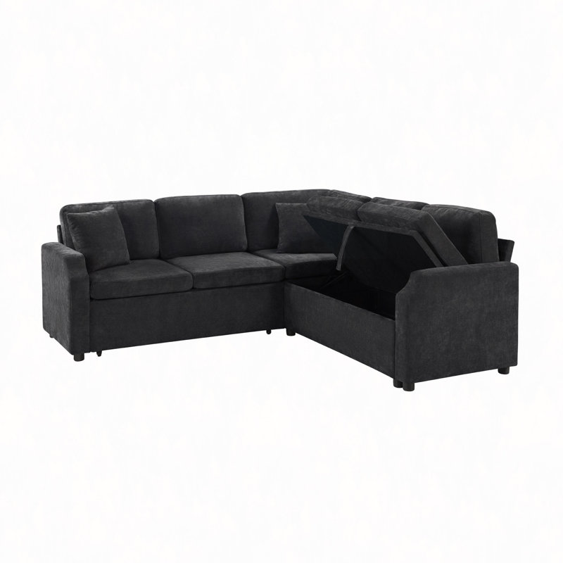 Upholstered L-shaped Sofa, Black