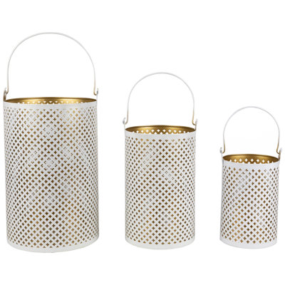 Bougeoirs en maille de fer avec poignées - 10 po - Finition dorée - Ensemble de 3