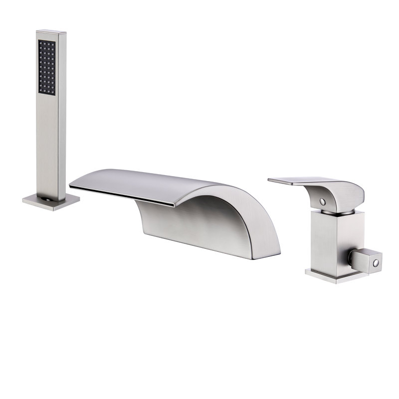Robinet de baignoire romaine à poignée simple avec inverseur Doux, Nickel brossé