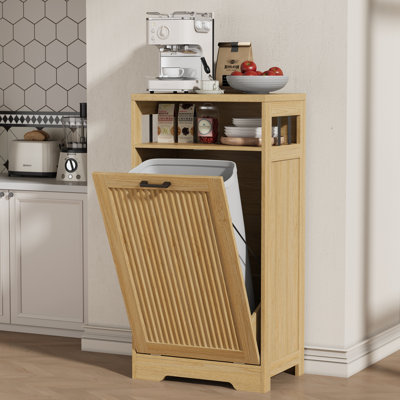 13-Gal Fluted Tilt-Out Trash Cabinet with Shelf - Natural Oak