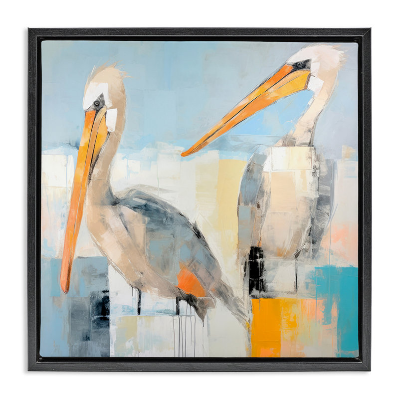"Pelicans", art mural encadré par Irena Orlov, Cadre flottant noir de jais, H 18 po x l 18 po