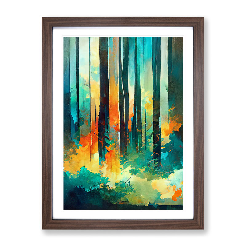 Forest Composition No.4 Abstract 1 Piece Single Picture Frame Painting, 34cm H x 25cm W x 2cm D, Walnut